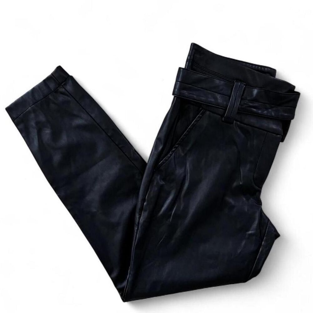 Black Faux Leather Belted Pants Women’s 4 - Picture 2 of 7